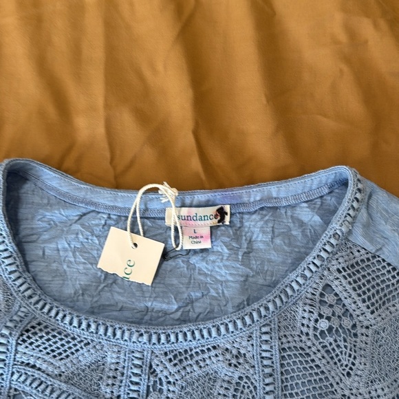 Sundance NWT Woman’s Crinkle Pullover Crochet Eyelet Long Sleeve Top - Picture 6 of 12